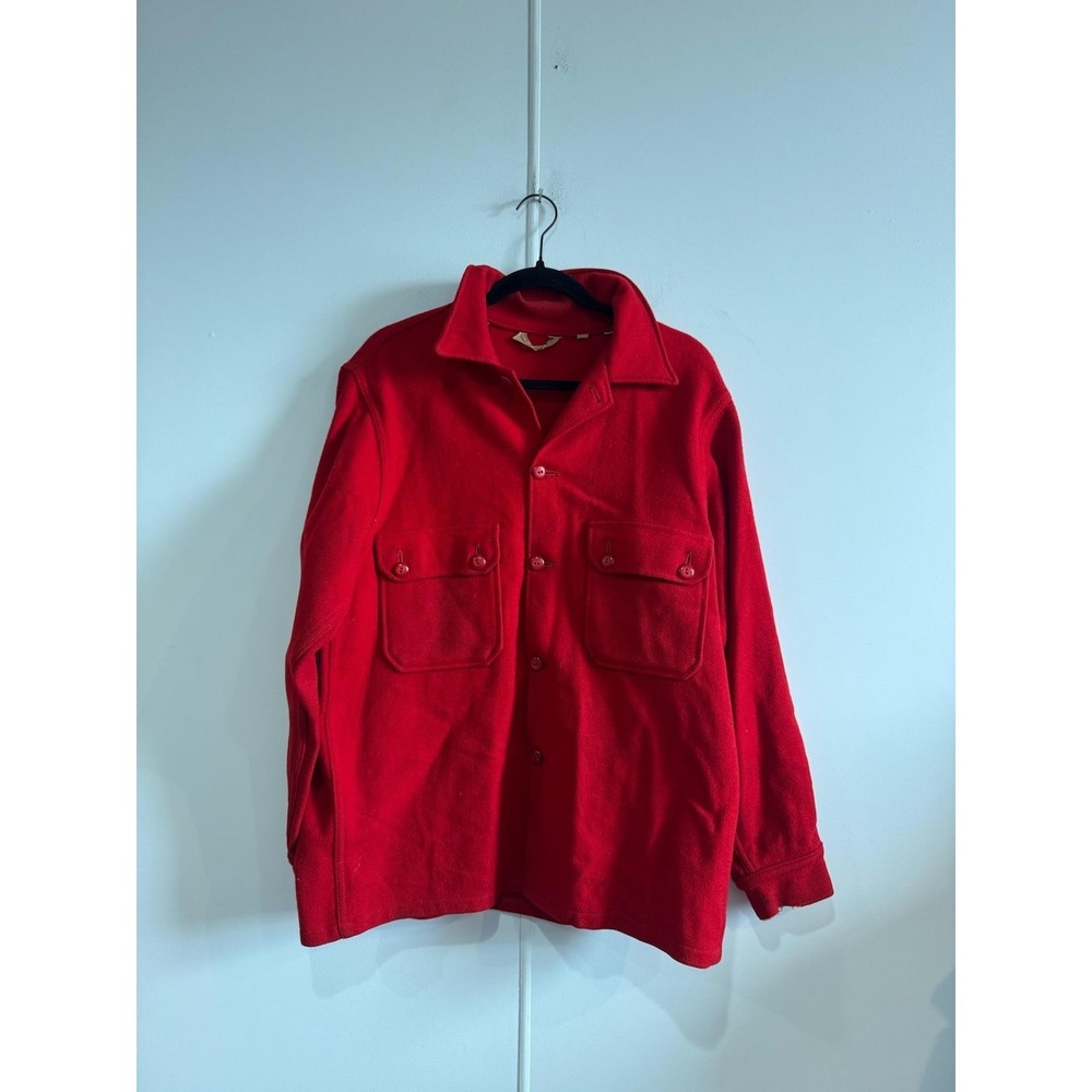 Vintage BSA Wool Jacket Mens‎ 42 Red Button Front Elbow Patches Outdoor Workwear
